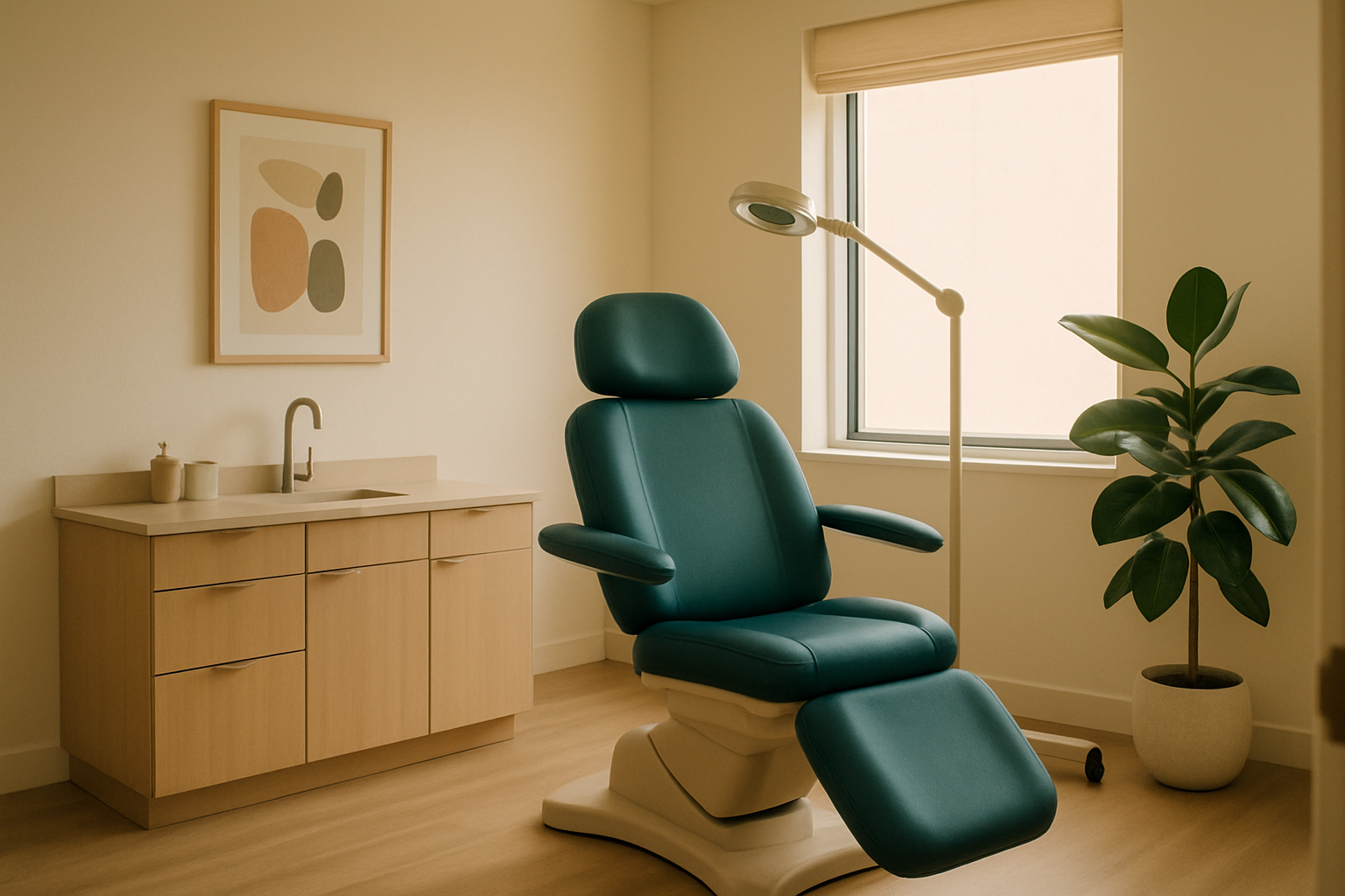 Rhinoplasty — ENVIRONMENTAL WIDE of the treatment room from doorway, no people, daylight